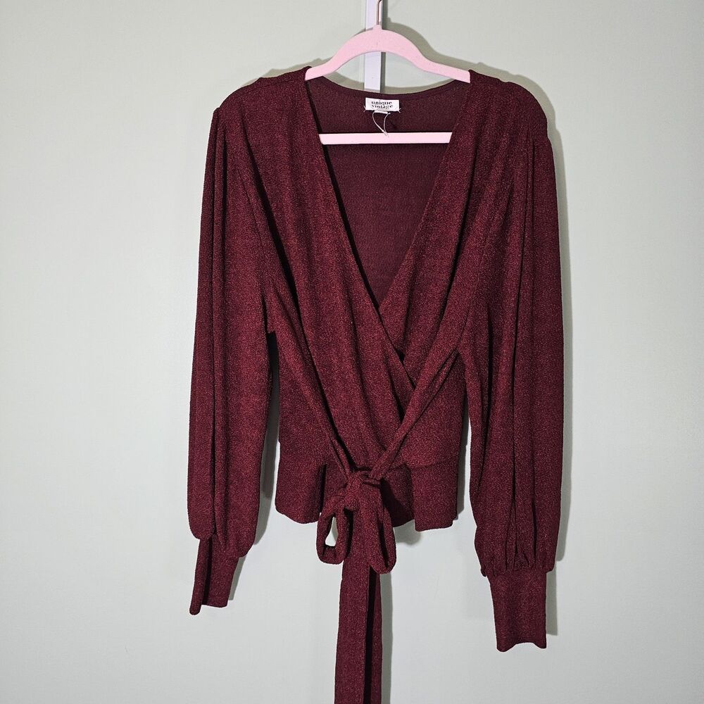 Unique Vintage Burgundy Surplice Faux Wrap Sweater 1X 16